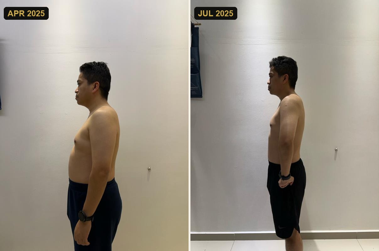 Nabil, side profile, April 2025 and July 2025